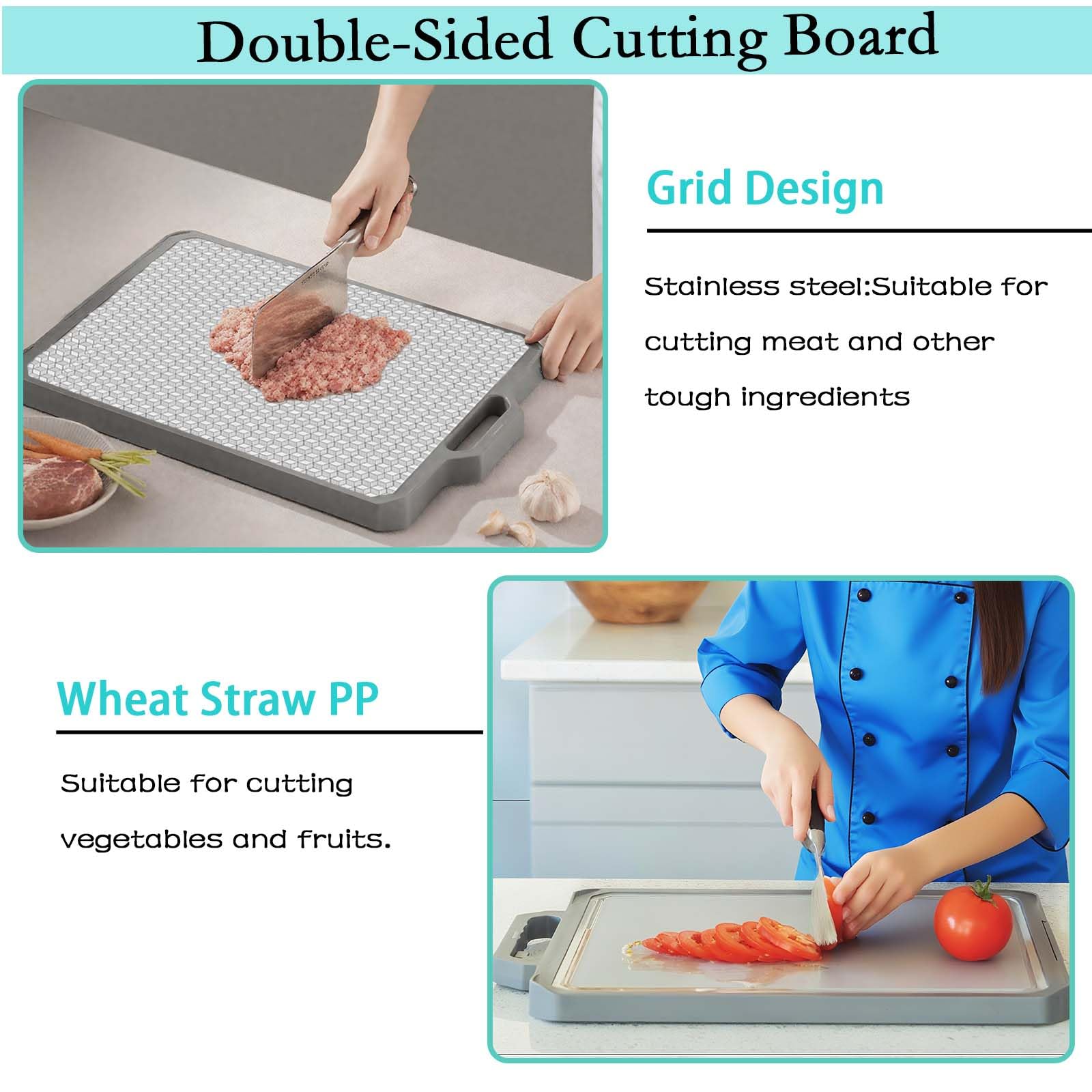 Panneau à Découper Double Face,iAnomla 304 Planche à Découper En Acier Inoxydable Pour La Cuisine, Planche à Couper La Conception Résistante Aux Rayures Pour Viande Et LéGumes(43x30 cm