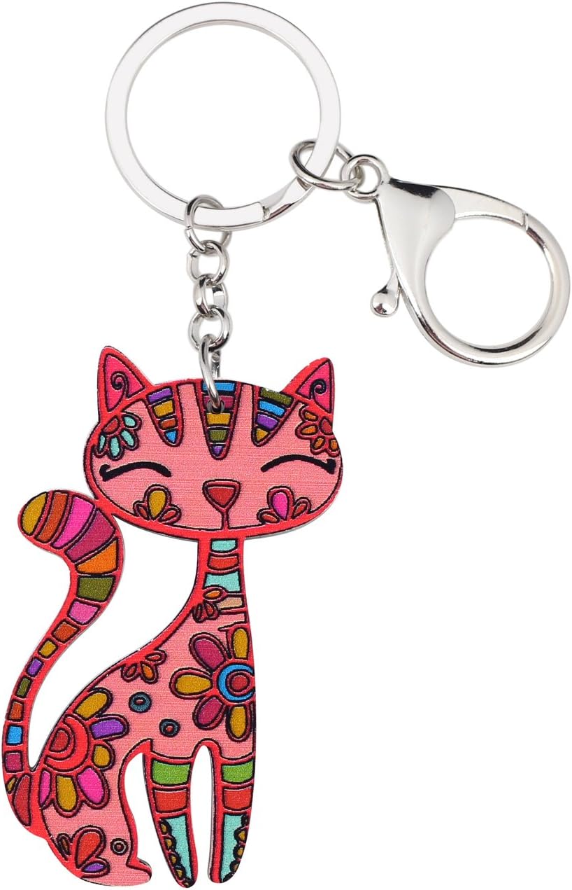 BONSNY Acrylic Cat Key Chains For Women Car Purse Bag Rings Pendant Girl Gift Charms