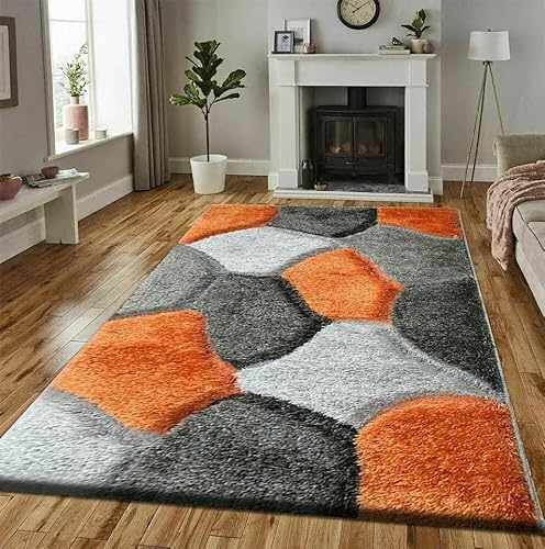 Online Bedding store Area Rugs – luxury Beautiful Pona Shaggy Modern Area Rugs - 3D Design carpet for hallway Non Slip Rug (Orange-Grey, 120 x 170 cm)