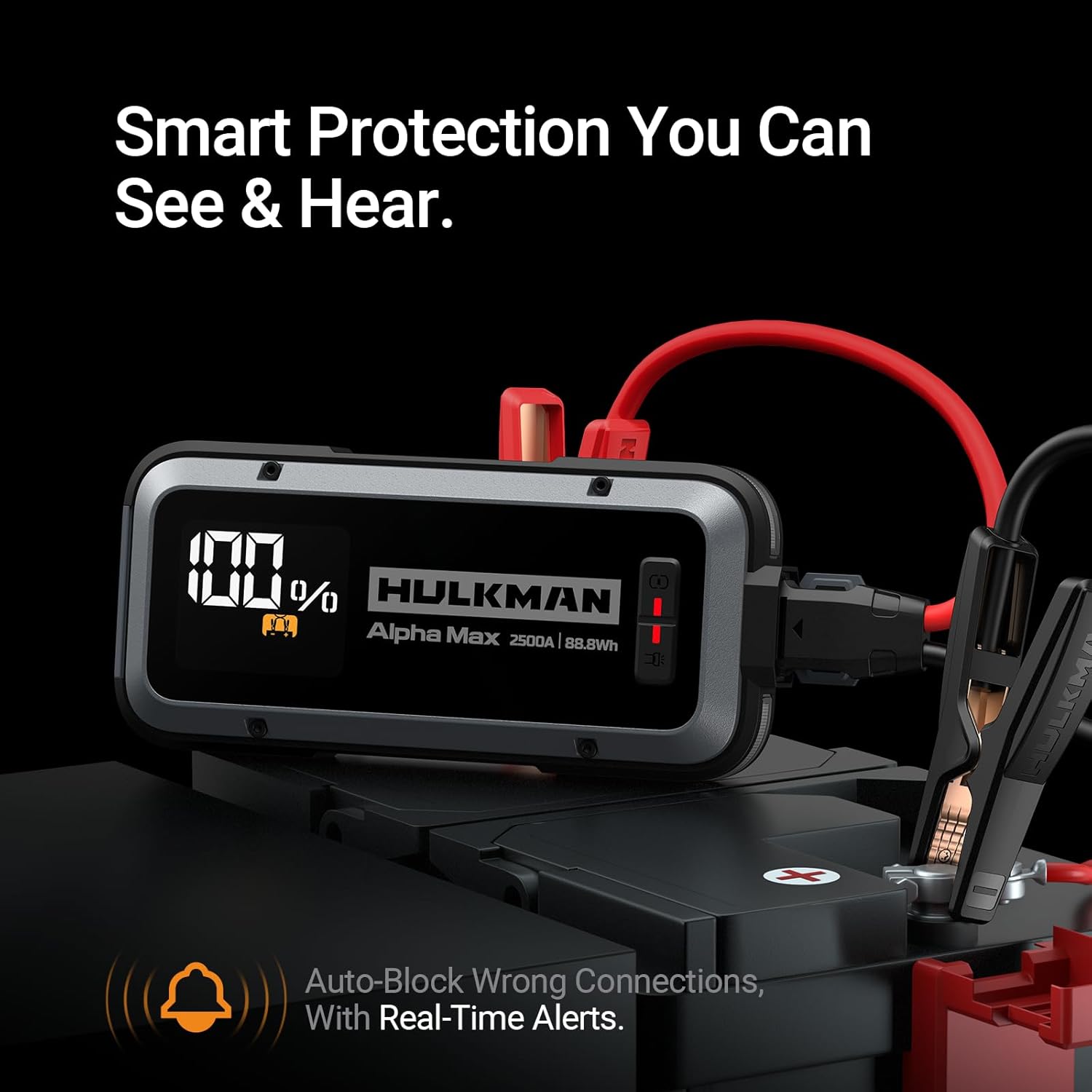 Hulkman Alpha Max Space Gray, 2500A 88.8Wh Car Battery Jump Starter with -40℉ Start Tech, 12V Portable Jump Box, 3.3" LED Display Jump Pack, Jumper Cables for Car Up to 9.0L Gas and 6.5L Diese Engines