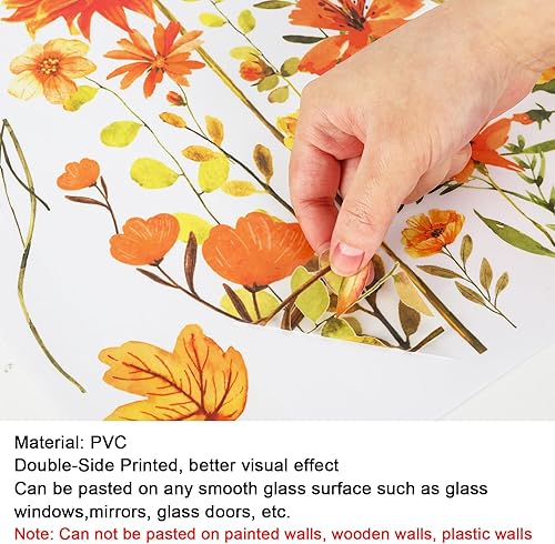 Miniatura 6 de Whaline 6 hojas de calcomanías florales de otoño para ventana, acuarela, hojas de arce, girasoles, calcomanías reutilizables de doble cara para