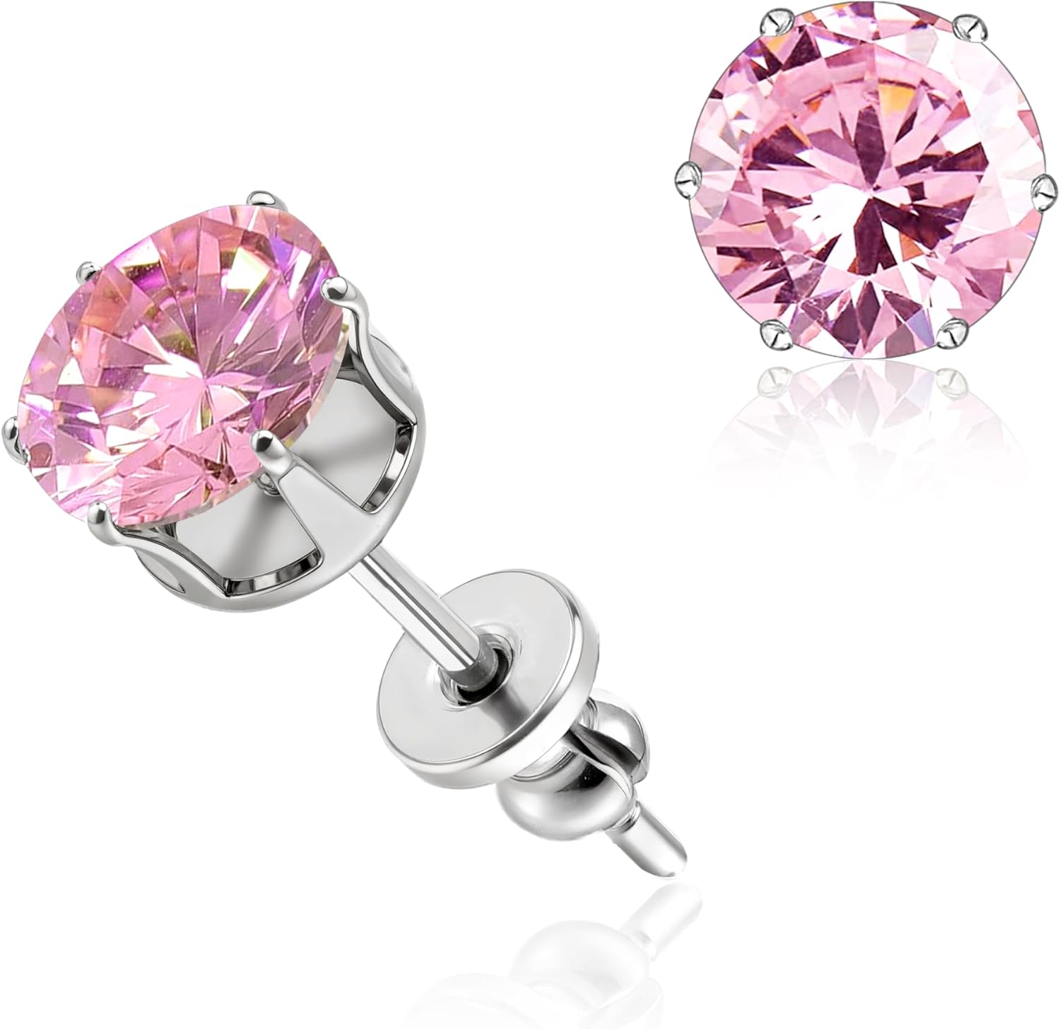 limerencia Titanium Earrings Hypoallergenic F136 Implant Grade Studs Round Cubic Zirconia 6 Prong Stud Earring for Women Men Sensitive Ears