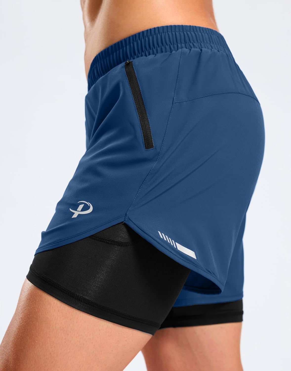 Pudolla Men's 2 in 1 Workout Running Shorts 5" with Zipper Phone Pockets Quick Dry Gym Athletic Shorts with Compression Liner - Image 4