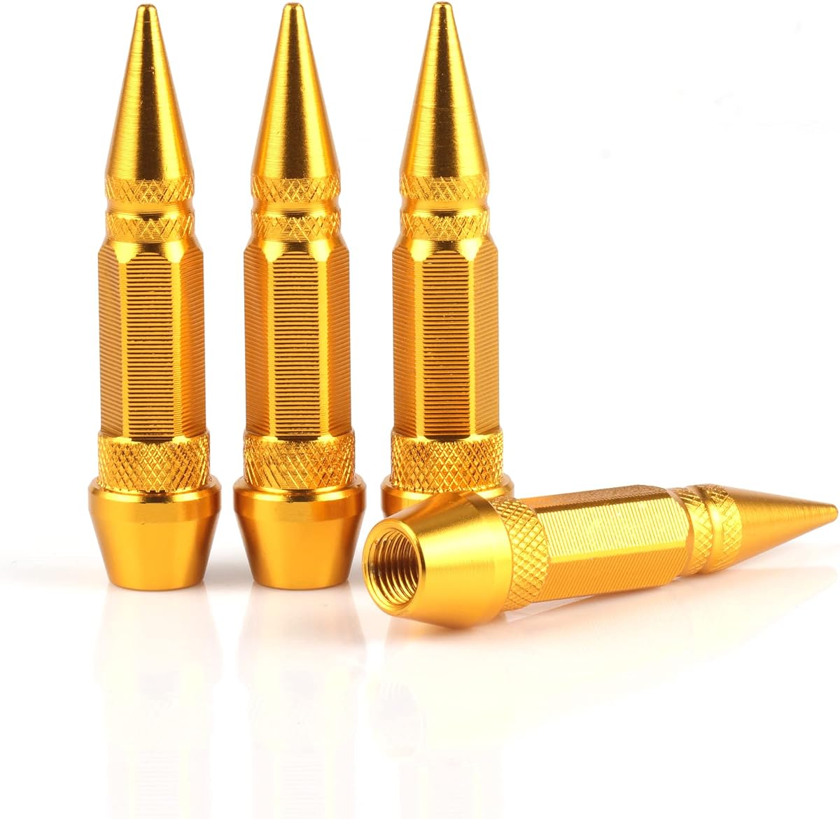 60mm Spiked Valve Caps,Aluminum Alloy Dustproof and Waterproof Tire Valve Stem Caps, Suitable for Cars, Trucks and Motorcycles (4PCS Gold)