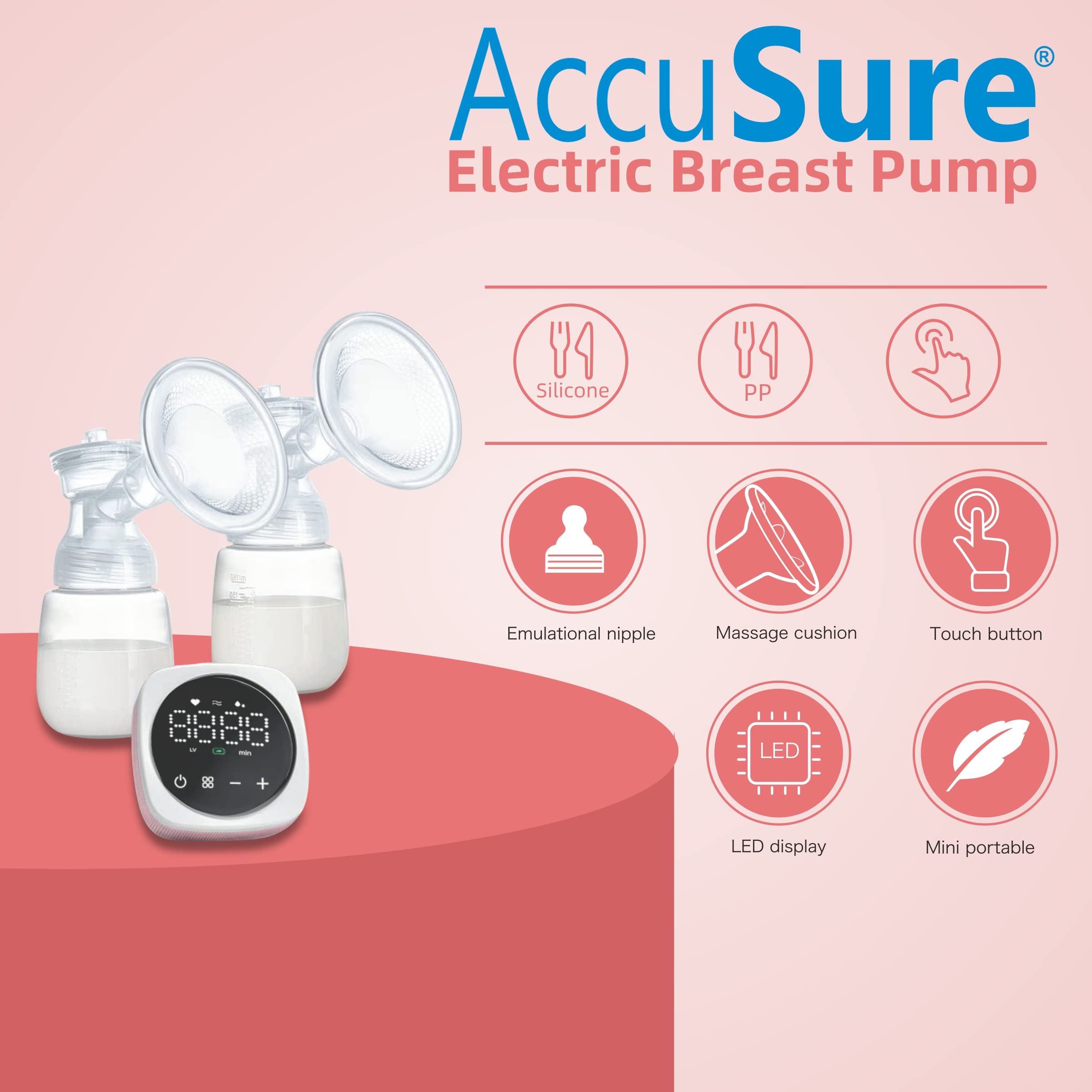AccuSure Double Electric Breast Pump Stimulation, Soft Silicone Cushion, Rechargeable Battery, Single Breast Pump Electrical, BPA Free, 1 Year Warranty 3