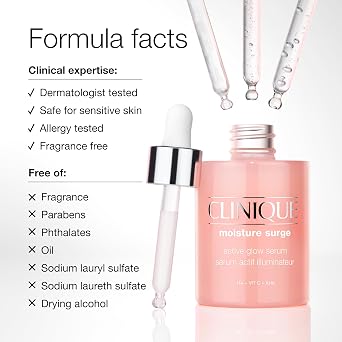 Clinique Moisture Surge Duo - Moisture Surge Active Glow Serum 1 Fl Oz +100H Auto-Replenishing Hydrator Oil Free Face Moisturizer 1 Fl Oz
