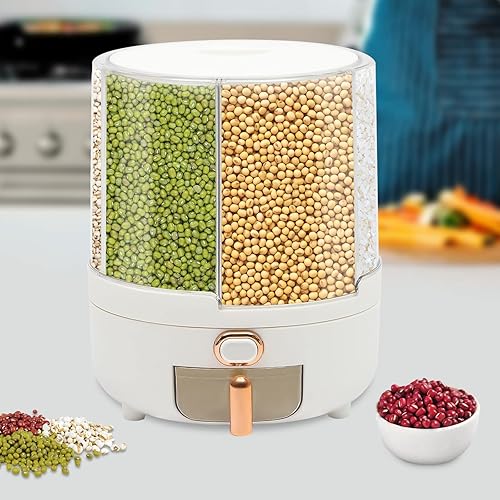 Vista 2 de Dispensador de arroz, dispensador de cereales giratorio de 360° con tapa, organizador de almacenamiento de granos para encimera de cocina, alimentos