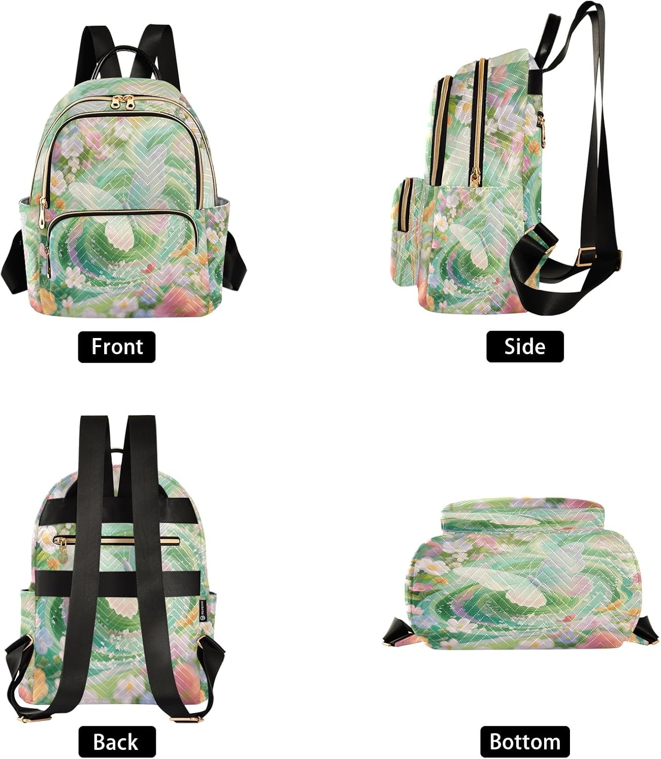 Quilted Backpack for Women Enchanting Butterfly Green Carry-On 14 Inch Laptop Backpack
