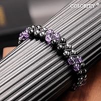 Vista 7 de Triple Protection Bracelet for Women, Genuine Healing Crystal Bracelet Amethyst Black Obsidian Hematite 6mm, Pyramid Energy Crystal Beads Bracelet