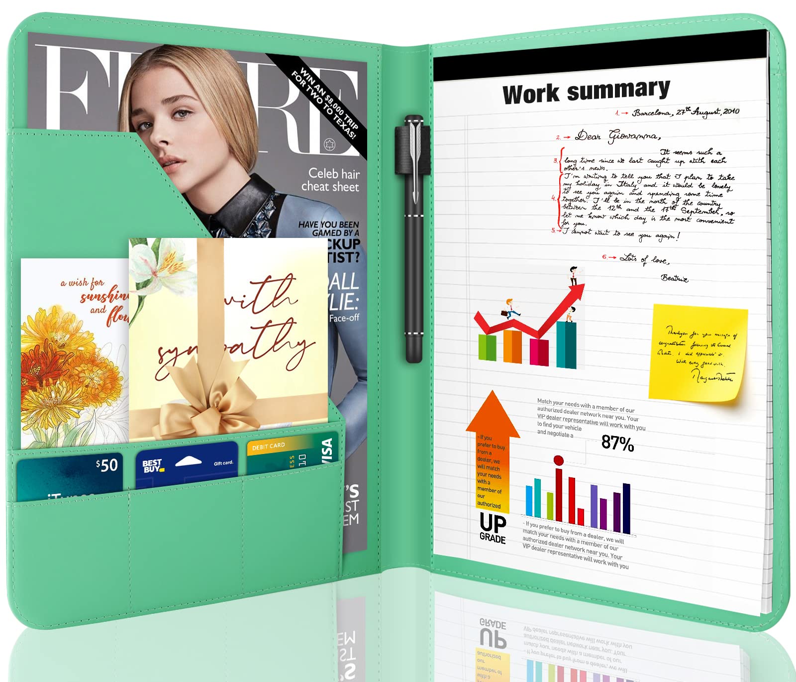 Jancosta 1 Pack Business Padfolio Portfolio with Letter Size Writing Notepads (New Mint Green 1 Pack)-image-33
