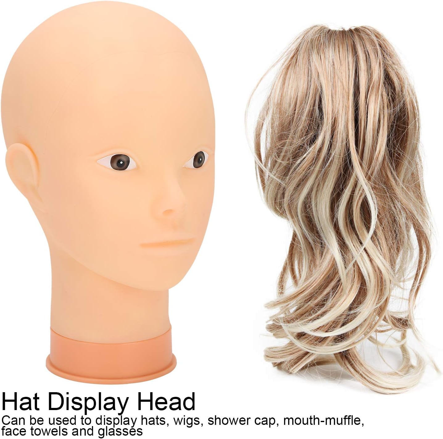 Brrnoo Real Human Hair Mannequin Head, Hat Wig Display Makeup Training Practice Bald Head for Eye Lashes Eyelash Extensions, for Display Practice Styling Braiding (No makeup)