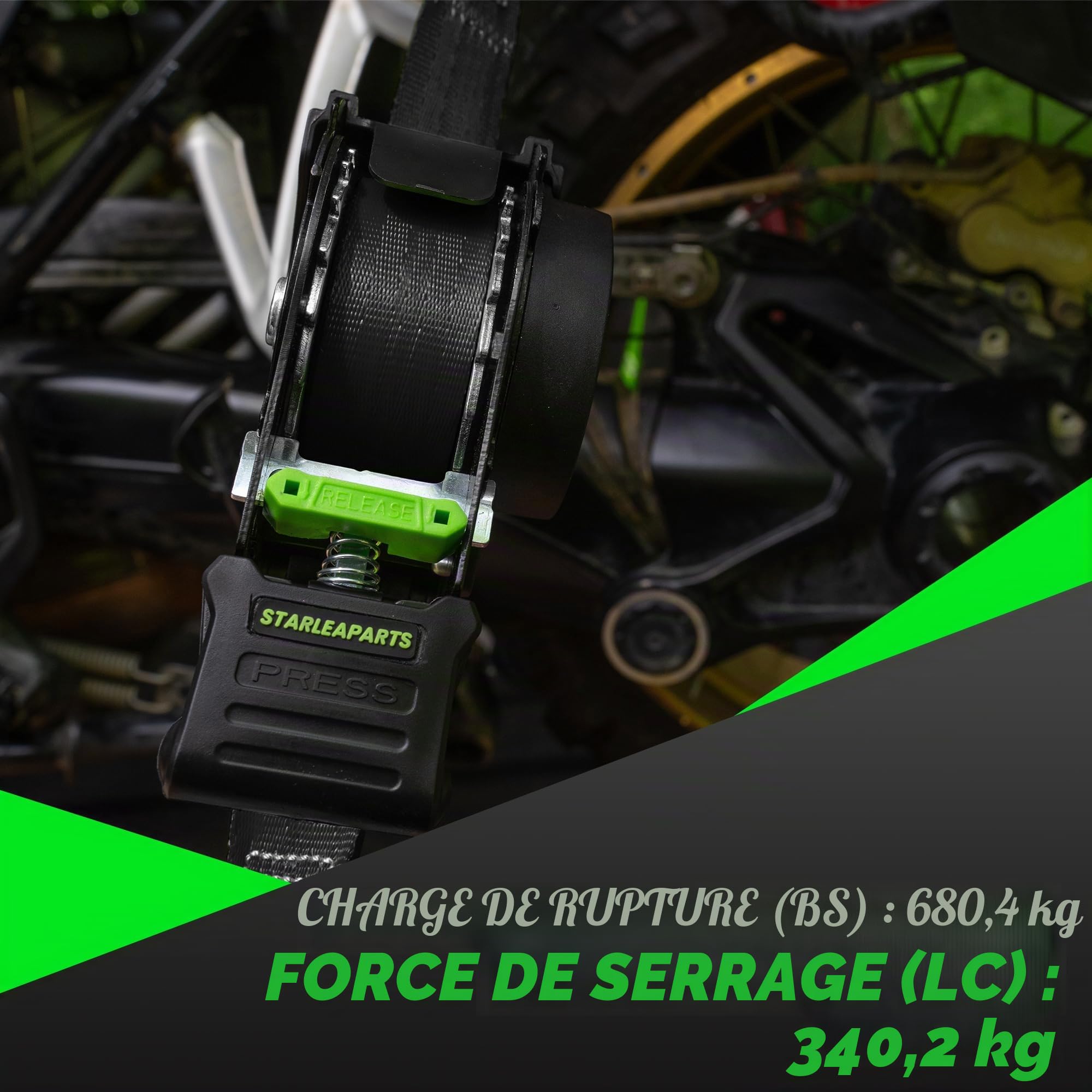 StarLeaparts Lot de 2 Sangles à cliquet rétractables, 680KG de résistance à la Rupture, 3.6m 25mm d'arrimage à rétraction Automatique, Sangles a Cliquet Automatique pour Moto, Kayak et Camion, Noir