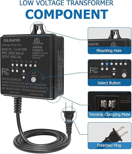 Miniatura 9 de SUNVIE Paquete de 8 luces de cubierta de bajo voltaje con conector de cable Fastlock2 de 5 W, luces LED de escalera, transformador de bajo voltaje