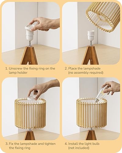 Miniatura 4 de EDISHINE Lámpara de mesa pequeña de 14.17 pulgadas, lámpara de noche con trípode de madera, pantalla hueca de PVC blanco y madera natural, base E26,