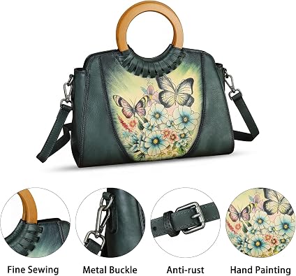 Genuine Leather Tote Bag for Women Hand Painted Shoulder Handbag Handmade Purse Crossbody Work Tote Casual Purse