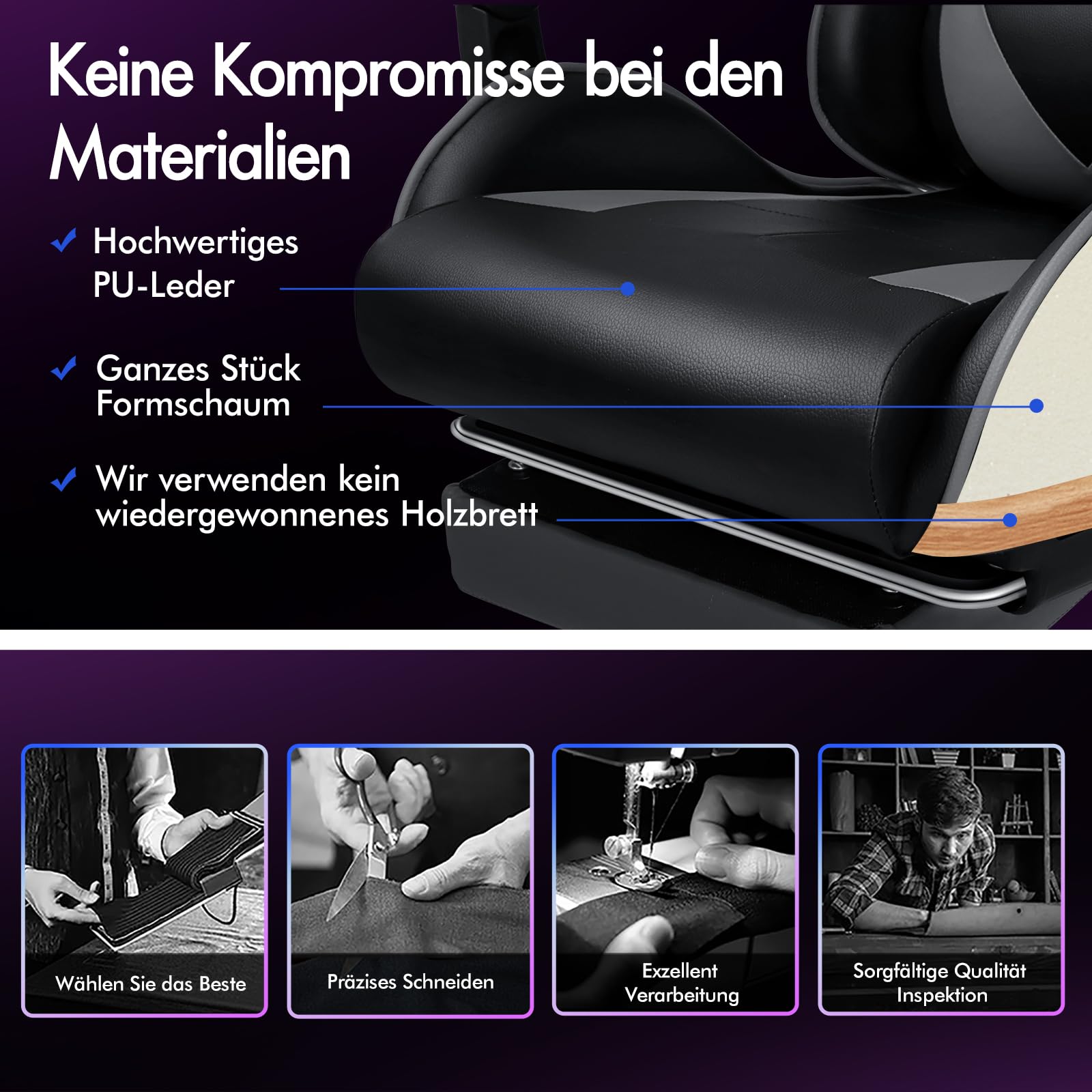 ALFORDSON Gaming Stuhl Massage Gamer Sessel, ergonomischer Bürostuhl, Schreibtischstuhl, Neigungswinkel 150°, höhenverstellbarer Computerstuhl, 180 kg bis, Einziehbare Fußstütze, PU-Leder, Grau