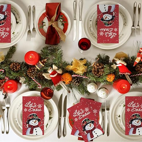 Miniatura 5 de Horaldaily 100 servilletas decorativas de papel desechables de Navidad, muñeco de nieve rojo para fiesta, almuerzo, cena, cocina, baño