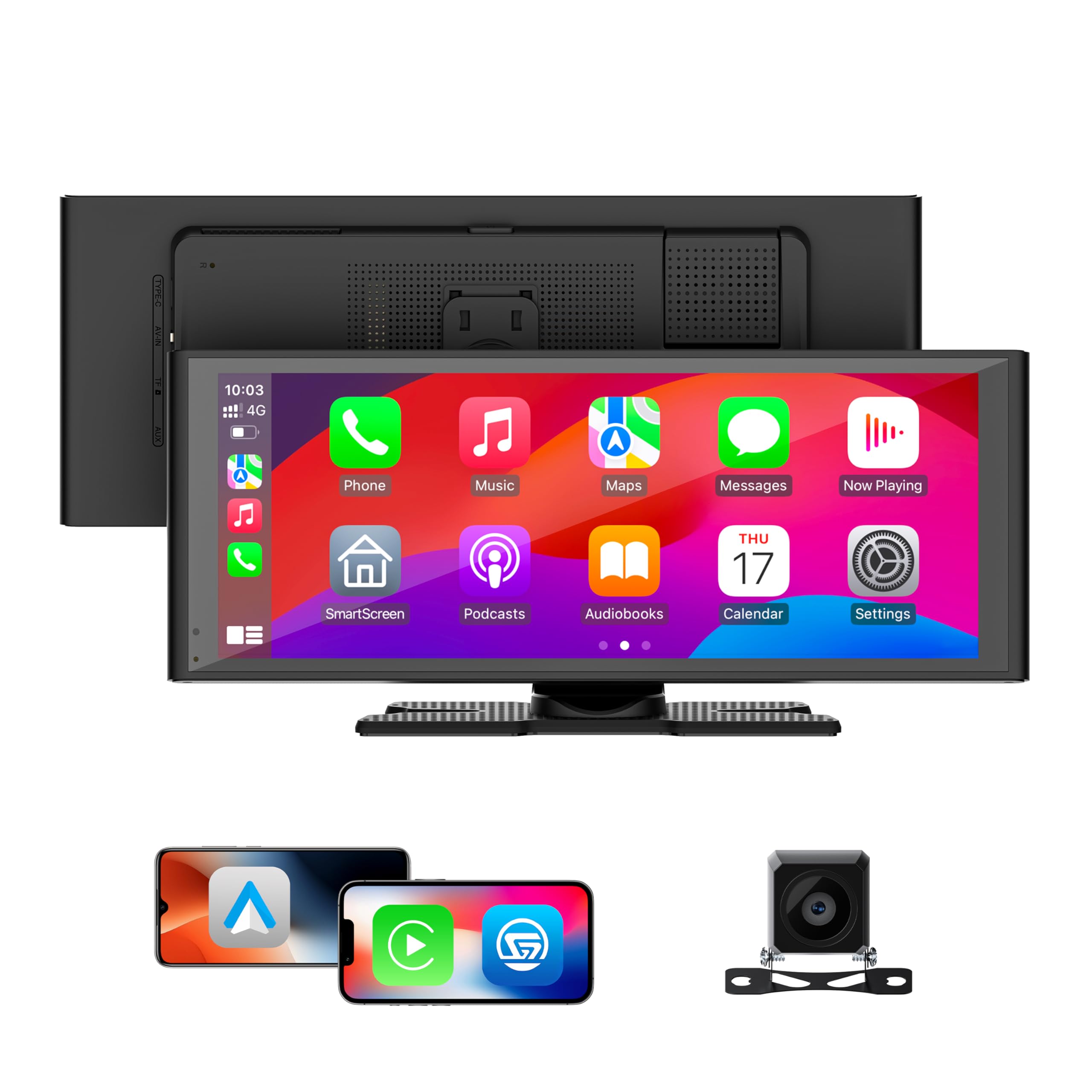Portable Apple Carplay Screen for Car, 10.26" Wireless Android Auto Screen, Add Apple Carplay to Any Car with 1080P Backup Camera,Voice Control, Bluetooth, FM, SuperLink,GPS Navigation