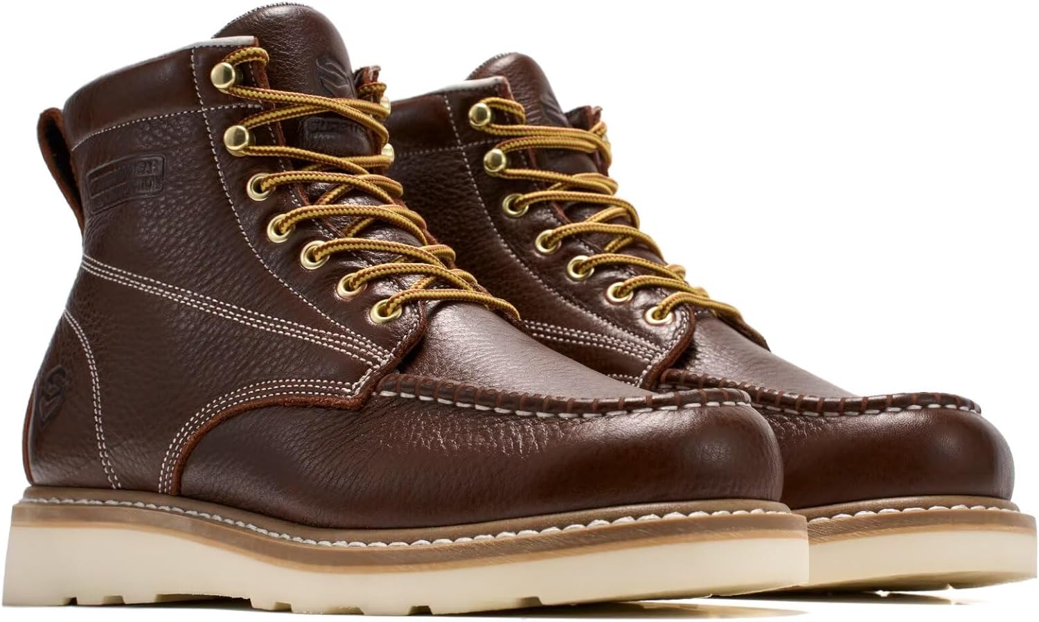 SUREWAY 6in Wedge Moc Soft/Steel Toe Work Boots for Men,Premium Full-Grain Leather,GoodyearWelt,Safety Work Boots/Shoes,Comfort Insole,Oil/Slip Resistant,EH Industrial Construction