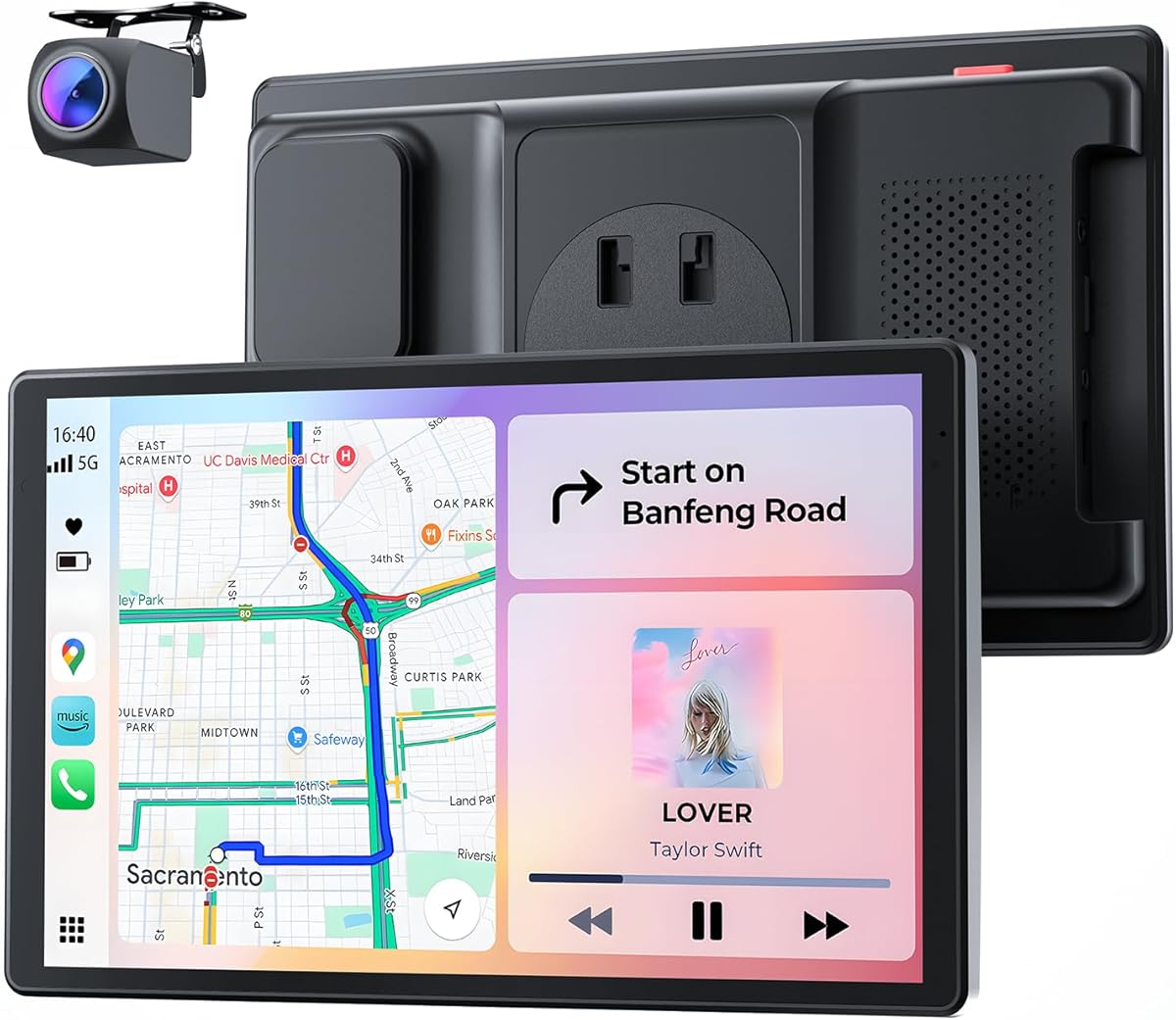 8'' Portable Car Screen for Apple CarPlay & Android Auto, 1440x900 HD Display, Magnetic Mount, OTA Updates, Portrait and Landscape Modes, Backup Camera, Bluetooth, Voice Control, GPS Navigation