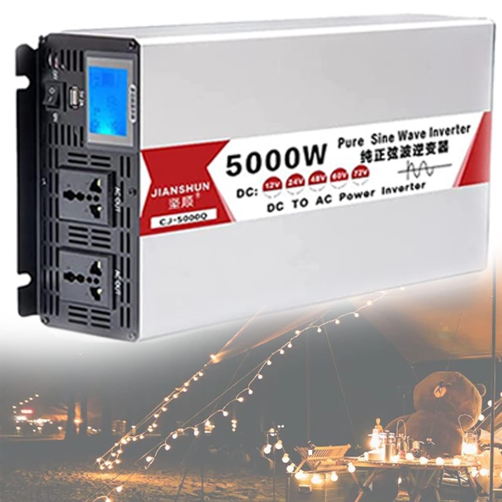 Przetwornica czystej fali sinusoidalnej o dużej mocy DC 12 V-72 V na AC 110 V/220 V z wyświetlaczem LCD do użytku w kamperach, na kempingu i na energię słoneczną(5000W 12Vto110V)