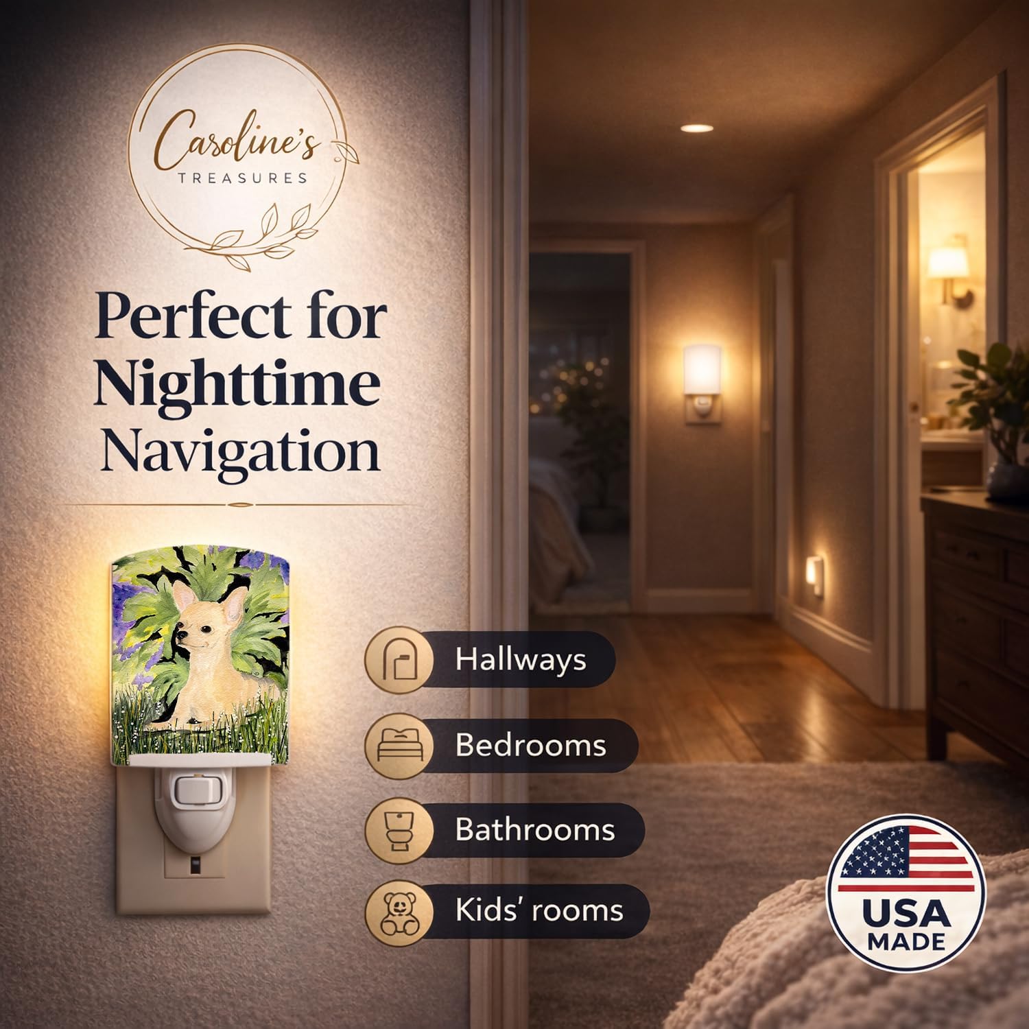 Caroline's Treasures SS8325CNL Chihuahua Ceramic Night Light Compact, UL-Certified, Ideal for Bedroom, Bathroom, Nursery, Hallway, Kitchen, 6x4x3, Multicolor image 3