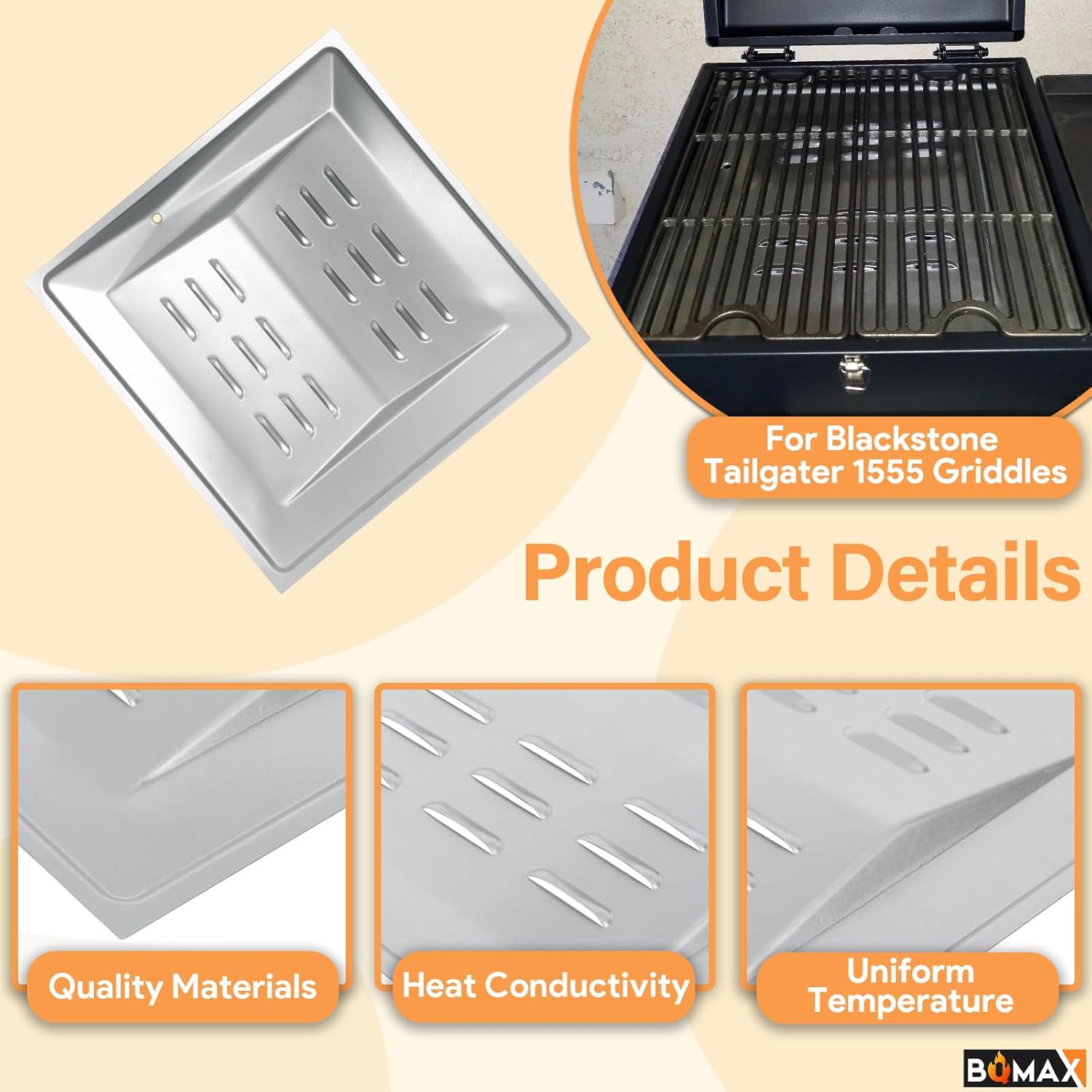 BQMAX Flame Tamper for Blackstone Tailgater 1555 Griddles, RP 90407 Flame Tamper for Blackstone 1555 Tailgater 2 Burner Gas Grill and Griddle Combo, Heat Shield RP 90407 for Blackstone Tailgater 1555