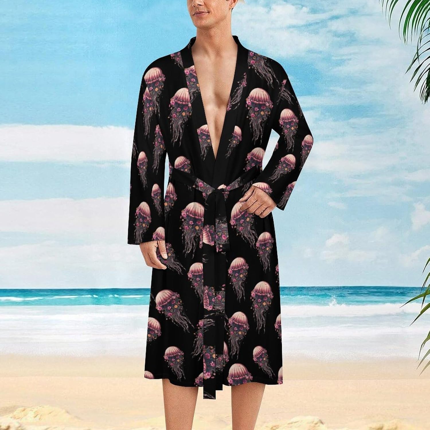 Bouquet of The Ocean Jellyfish Mens Robe Long Bathrobe for Women Bath Robes Lightweight Soft Printed Sleepwear