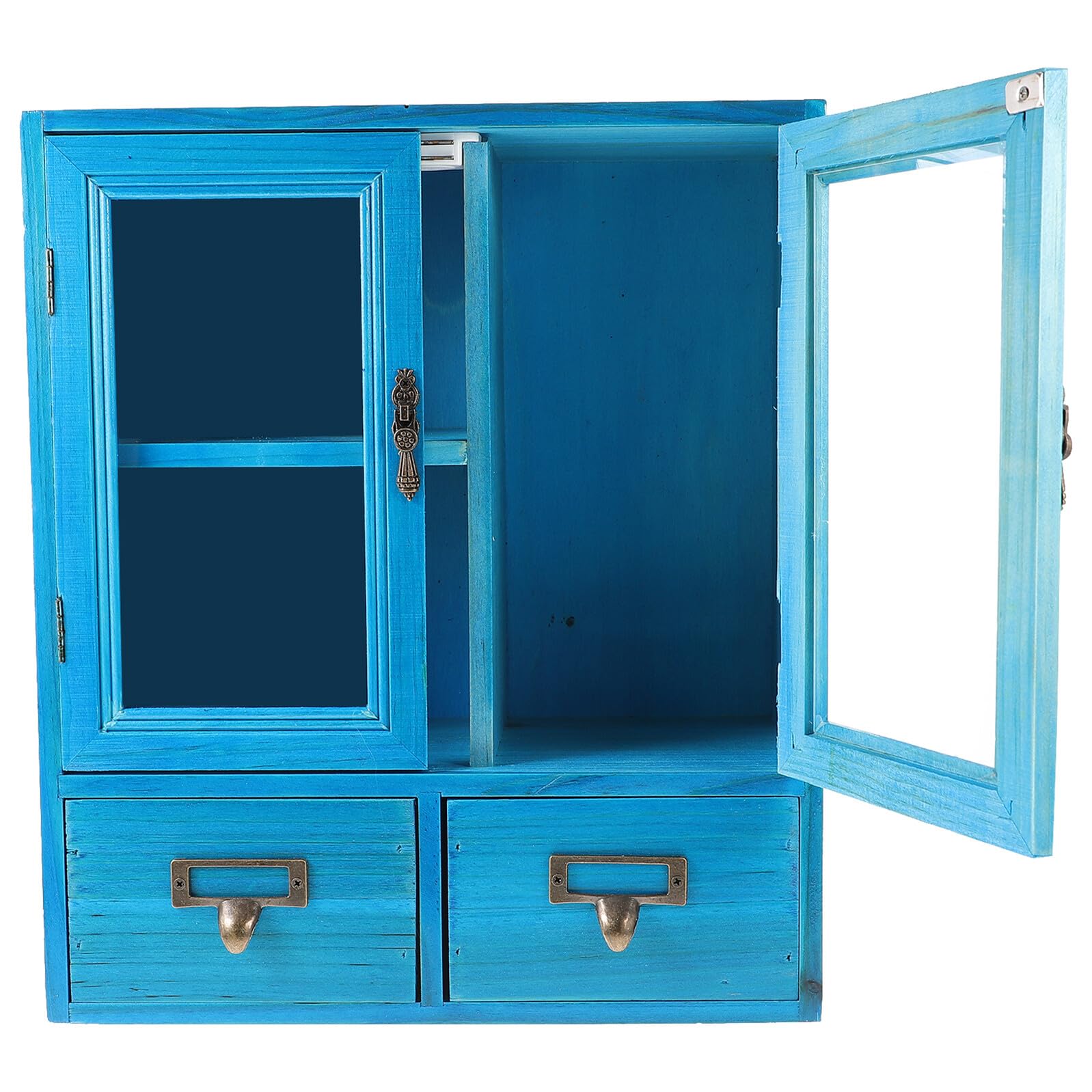 Armoire Murale en Bois Vintage à Double Portes, Bleu, Grosse Capacité