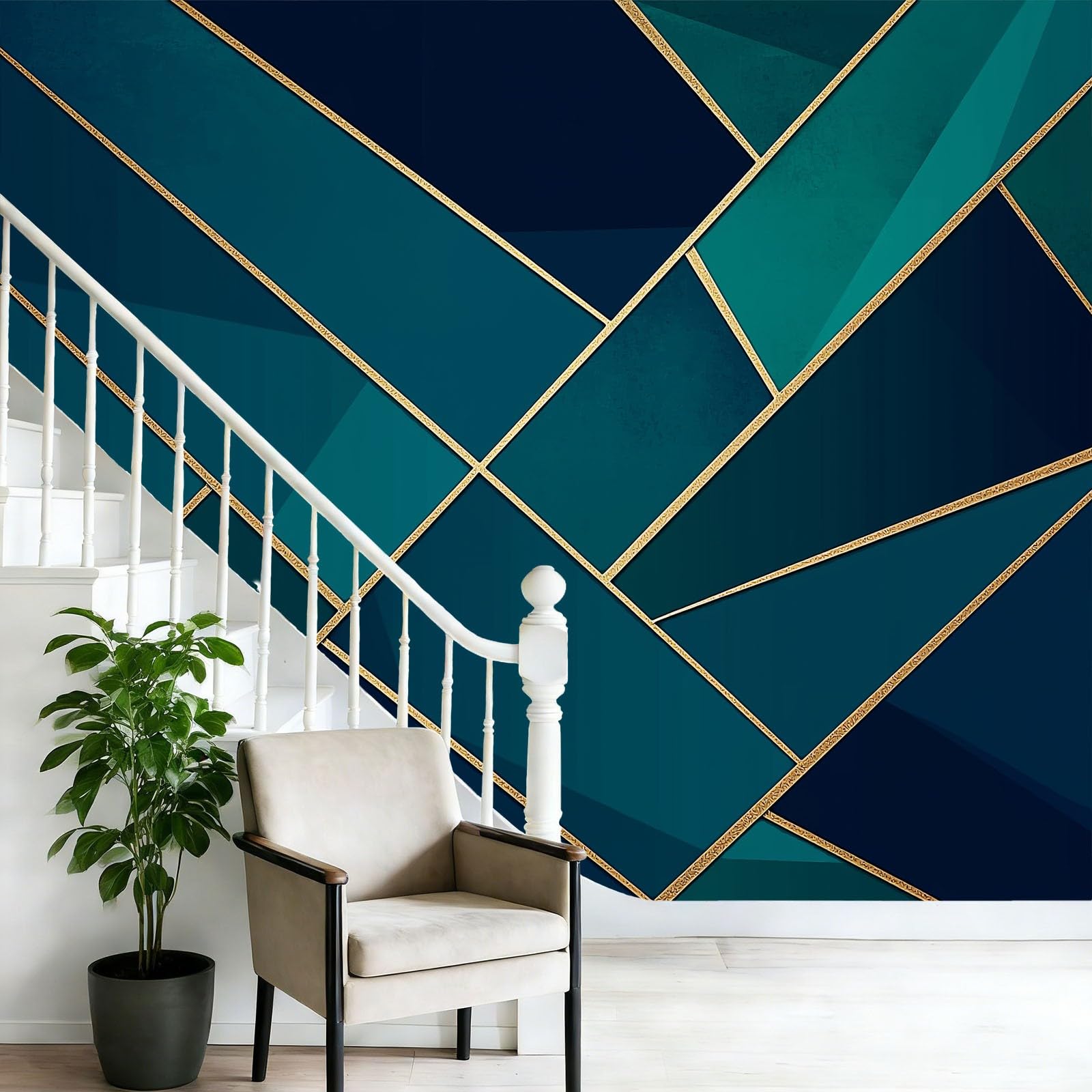 Tapeta abstrakcyjna i elegancka geometria 400 x 280 cm, plakat ze zdjęciami tapeta dekoracja ścienna salon sypialnia pokój dziecięcy, ciemnobłękitny granatowy