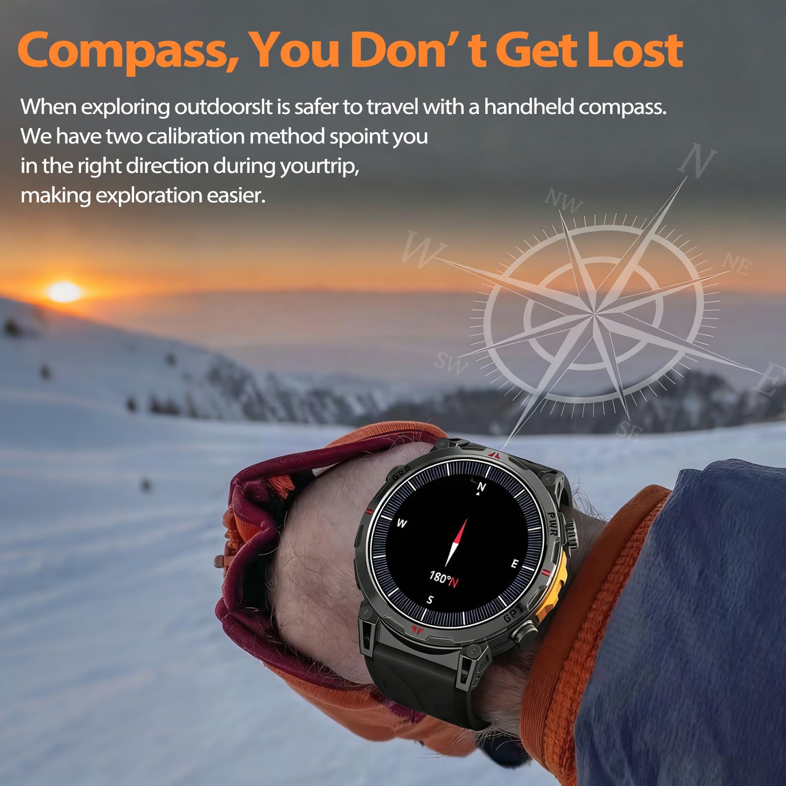 smartwatch uomo con GPS, bussola, chiamata Bluetooth, schermo Amoled da 1,56", orologio fitness con 107 modalità sportive, orologio sportivo per iOS/Android, quadrante AI, IP68, impermeabile