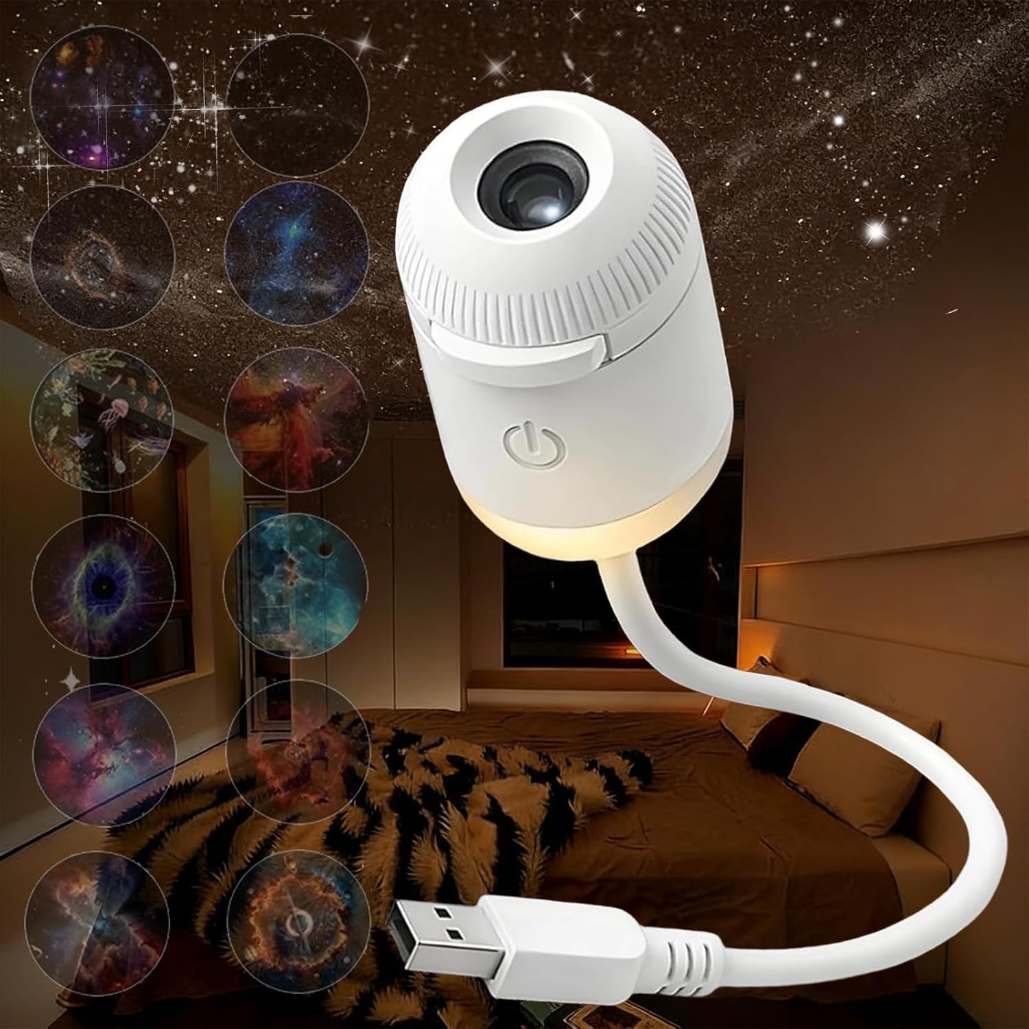 BAUNBRHY Plug and Play Hd Star Projector, USB Galaxy Projector, Galaxy Dream Projector,Starry Night Light, Adjustable Brightness 360° Rotating Design, Ideal for Bedroom Car & Home Decoration (12pcs)