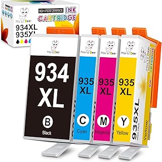 Miss Deer Compatible 934 935 Ink Cartridge Replacement for HP 934XL 935XL Work with Officejet 6812 6815 6820 6825 Officejet Pro 6230 6830 6835 Printer (1 Black, 1 Cyan, 1 Magenta, 1 Yellow) 4 Pack