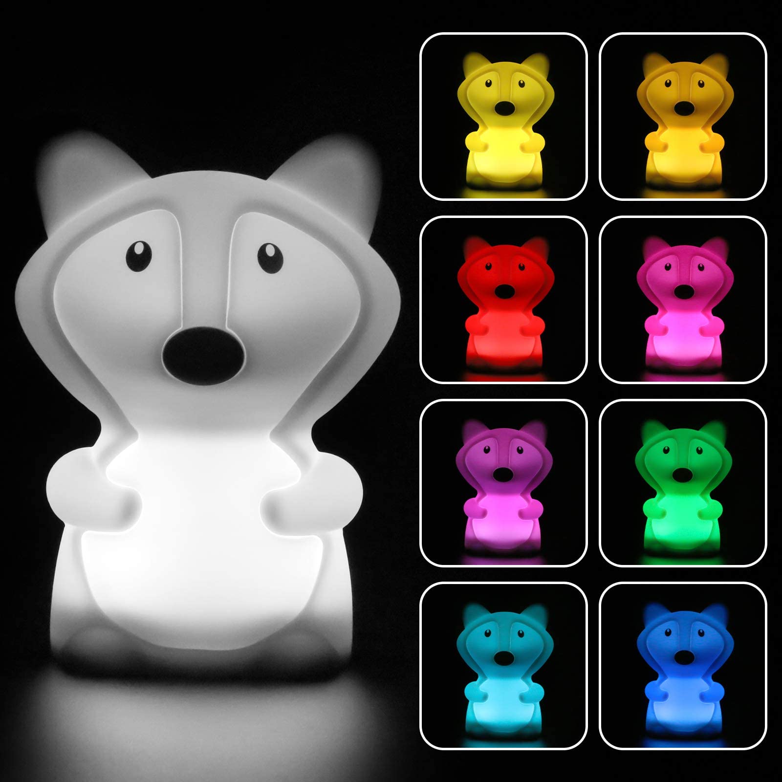 Vicloon Luce Notturna Bambini, Luce Notturna LED 9 Colori con Telecomando Ricaricabile, Lampada da Notte Neonati in Silicone per Dormire e Rilassarsi, Decorazioni Camerette Letto Bambini (Volpe)