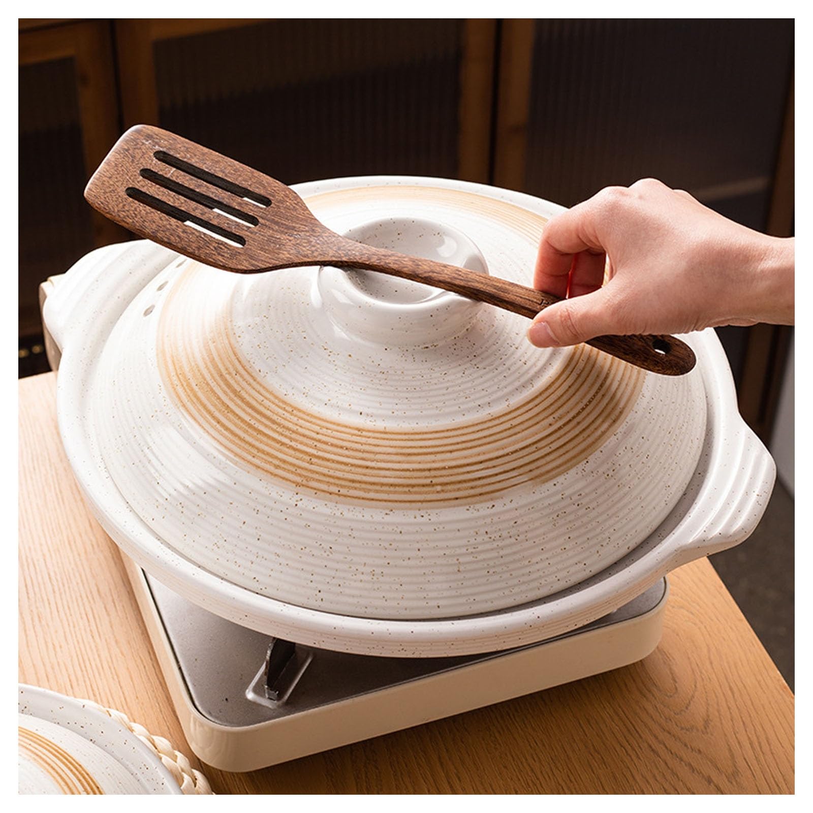 Casseruola in ceramica con coperchio, pentola calda giapponese | Casseruola rotonda resistente al calore, pentola in terracotta for costolette di zuppa di stufato(1800ML)