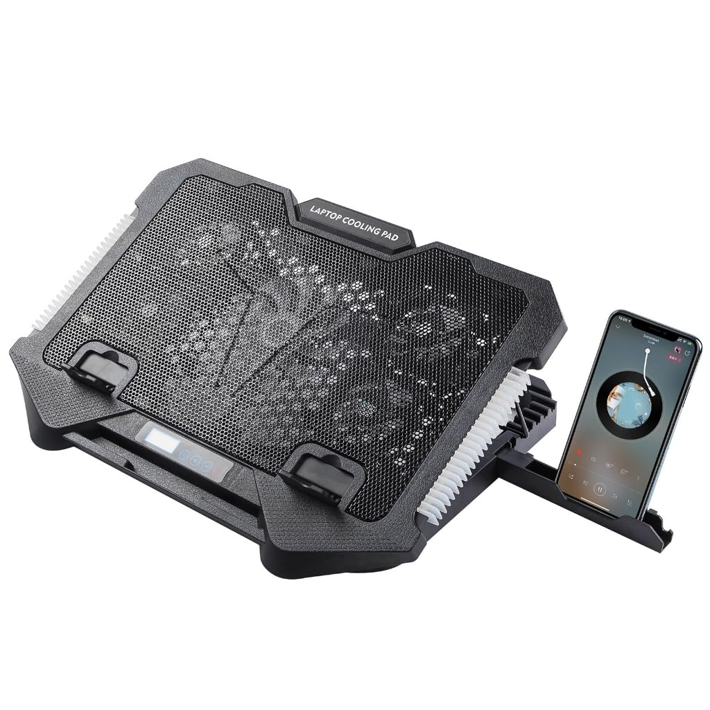Almohadilla de refrigeración para laptop, luces LED, ventilador para laptop, 2 puertos USB, ventilador LED, 2 puertos USB, soporte para teléfono, soportes de altura