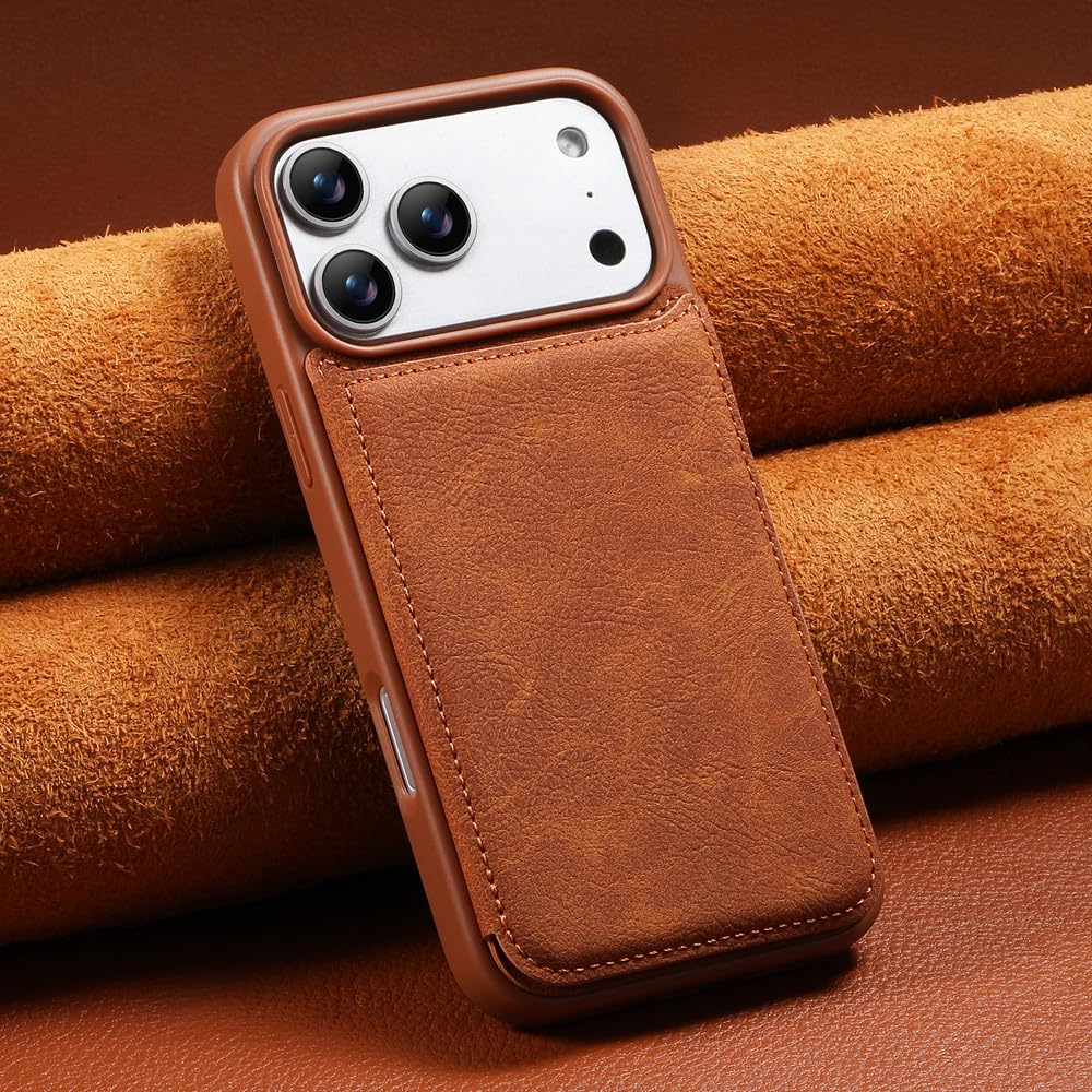Étui pour iPhone 17 en cuir fin luxueux style rétro marron haut de gamme