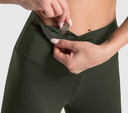 Miniatura 16 de Dragon Fit - Pantalones de yoga de compresión con bolsillos interiores, pantalones deportivos de cintura alta con control de abdomen, leggings