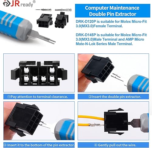 Miniatura 3 de JRready ST5253-04 Molex Pin Extractor Kit Mini-Fit Jr. Extracción Molex Micro-Fit 3.0 Terminal Release Tool 3P 4P PC Fan Connector Herramienta de