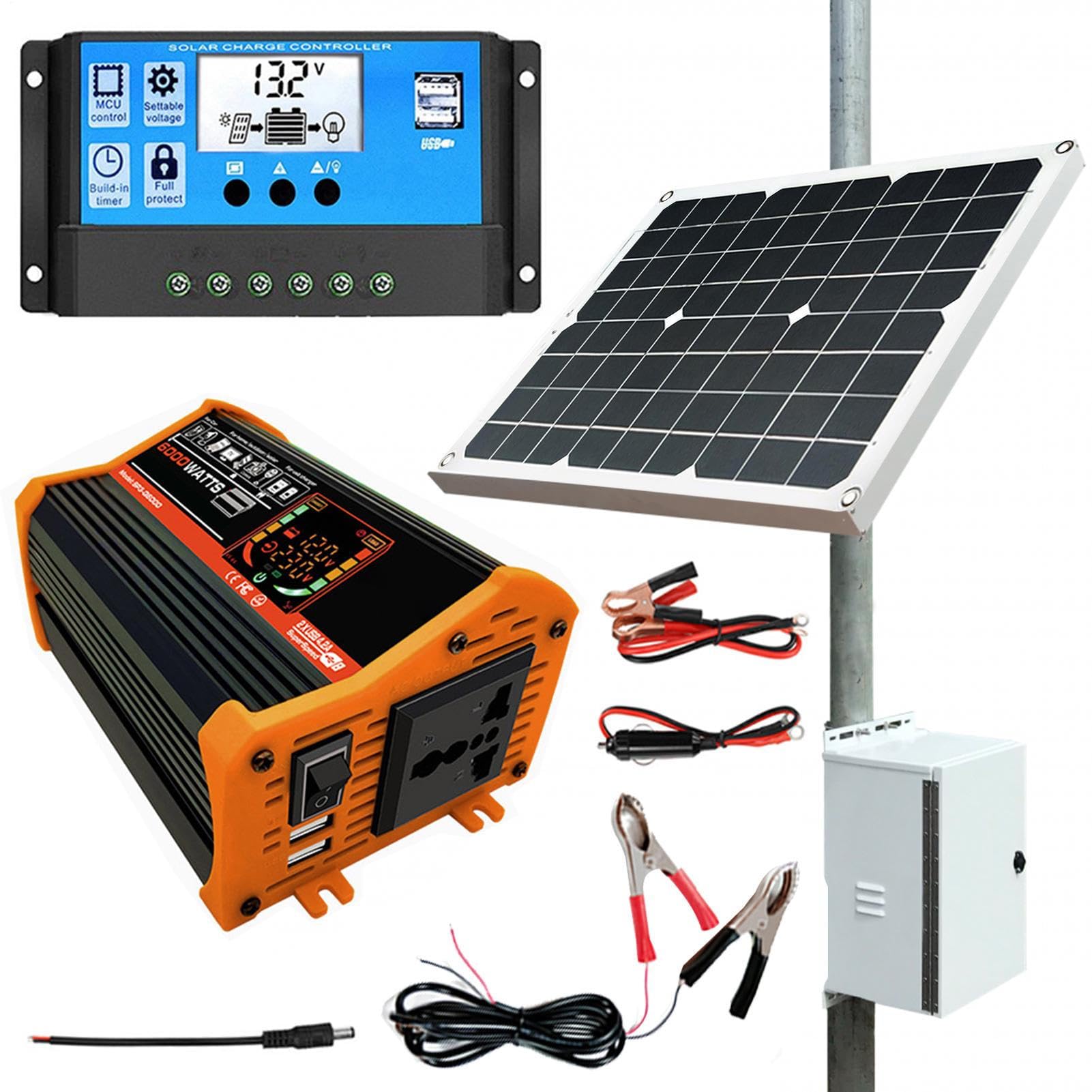 Generador Solar Con Paneles – Kit De Inicio Con Inversor Y Paneles Solares | Inversor De Coche Con Adaptador USB, Batería De Litio Portátil Para RV, Furgoneta, Camping, Viajes Por Tierra Y Aventu