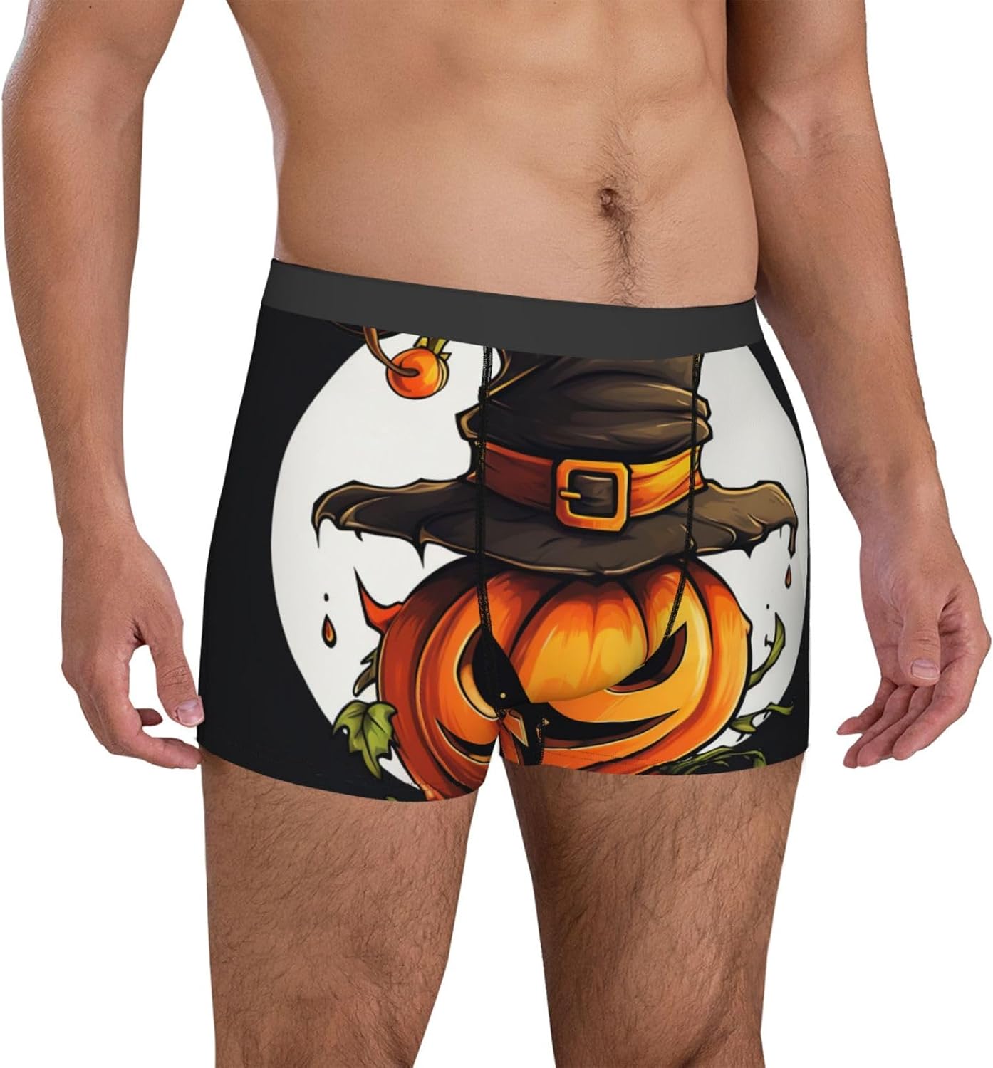 Halloween Cute Pumpkin Print Men'S Boxer Briefs, Breathable Comfortable Mens Underwear With Soft Stretch Fabric
