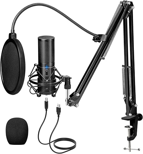 TONOR USB Microphone Kit Condenser Mic for Recording, Podcasting, Live Streaming, Gaming or Chatting with Scissor Arm Stand/Shock Mount/Pop…