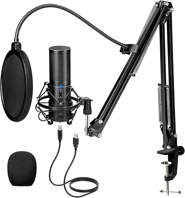 TONOR USB Microphone Kit, PC Microphone Bundle with Boom Arm Stand, Streaming Podcast Cardioid Condenser Computer Mic for Gaming Recording Studio Singing Discord YouTube Video PS4/5 Gamer, Q9