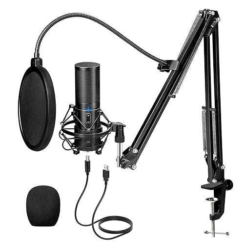 TONOR USB Podcast Microphone, Gaming PC Studio Streaming Mic Kit for PS4/5/Discord/Twitch Gamer, Recording Condenser Equipment Cardioid Microfono for Singing, YouTube, with Adjustable Arm Stand, Q9