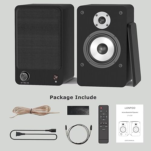 Miniatura 8 de LONPOO Altavoces de estantería alimentados para tocadiscos, monitores de campo cercano activos Bluetooth de 2.0 canales con tweeter de cúpula de