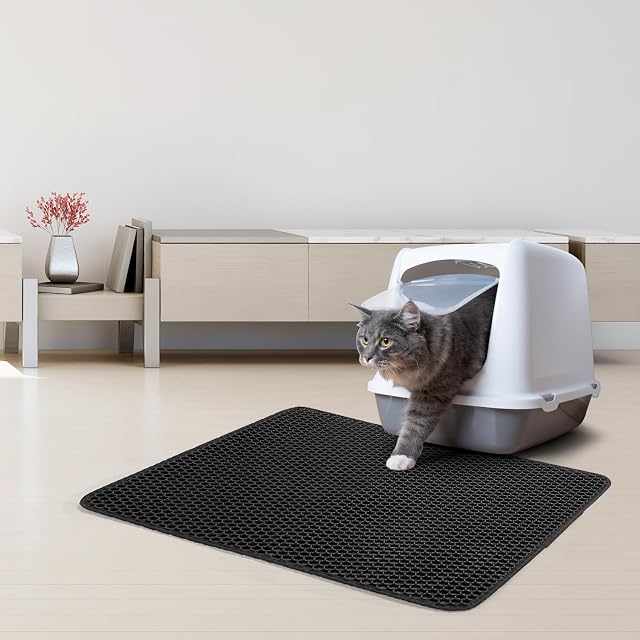 Foto 7 de 7 de Hanbramo Alfombra Gatos Arenero, 61x38CM panal de doble capa antideslizante Alfombrilla Arenero Gato