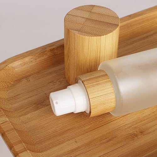 Miniatura 3 de COSIDEA 4 tapas vacías de bambú de 3.33 onzas  3.4 fl oz, botella de vidrio esmerilado con dispensador de bomba de loción, botellas de crema