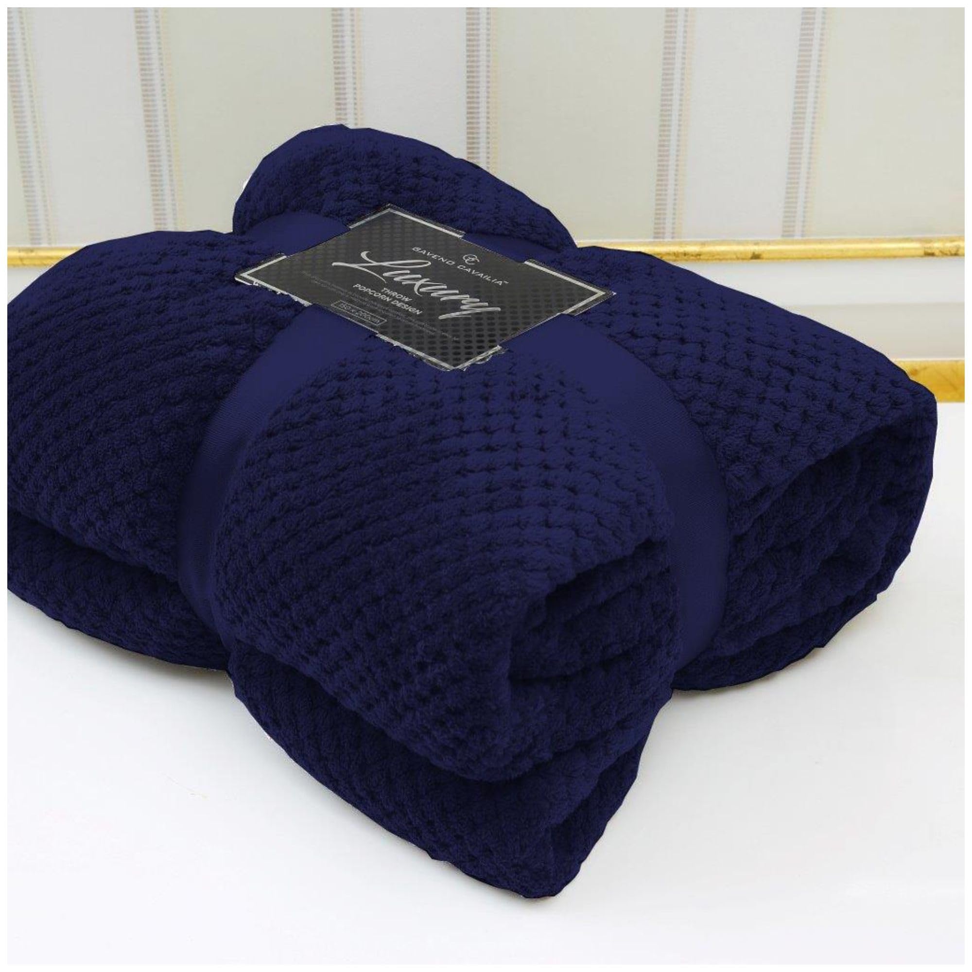VELVETIO Luxury Waffle Fleece Popcorn Throw, Extra Large Thermal Warm Honeycomb Blanket, Soft & Cosy 100% Polyester Snuggle Sofa Bed Throws, 150 x 200cm, Navy — image 1