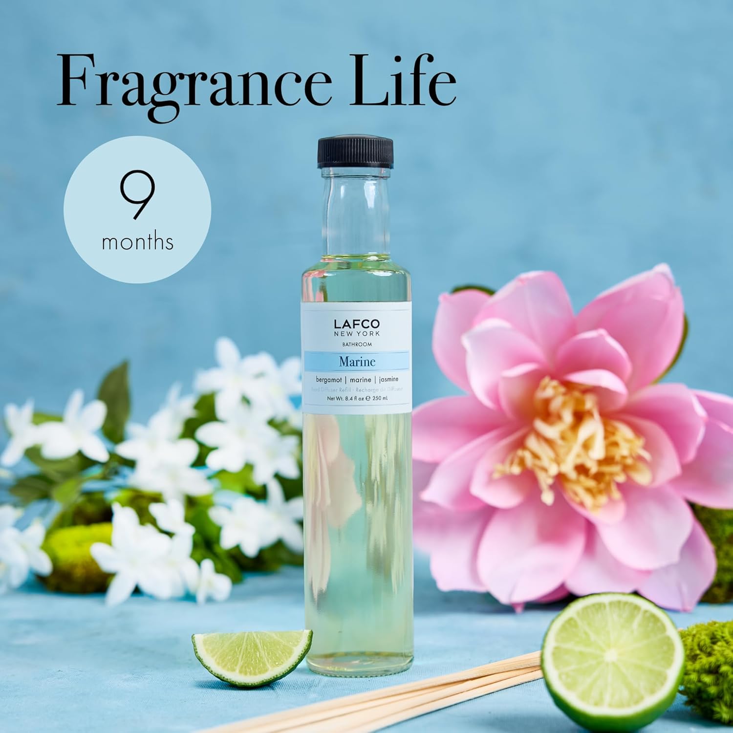 LAFCO New York Signature Reed Diffuser, Marine - 15 oz - Up to 9 Months Fragrance Life - Reusable, Hand Blown Glass Vessel - Natural Wood Reeds - Made in The USA - Image 4