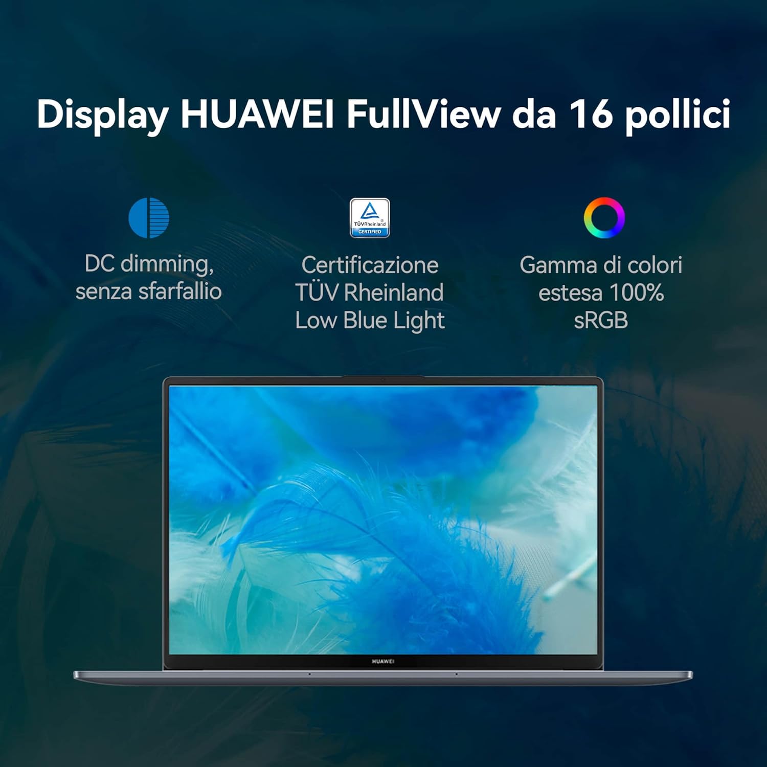 HUAWEI MateBook D16 Laptop, Display FullView da 16 Pollici, Processore Intel Core i5, 16GB RAM, 512GB SSD, Windows 11 Home, Peso di 1.68 kg, Grigio Spaziale Intel 12th I5 16GB+512 SSD - Immagine 2